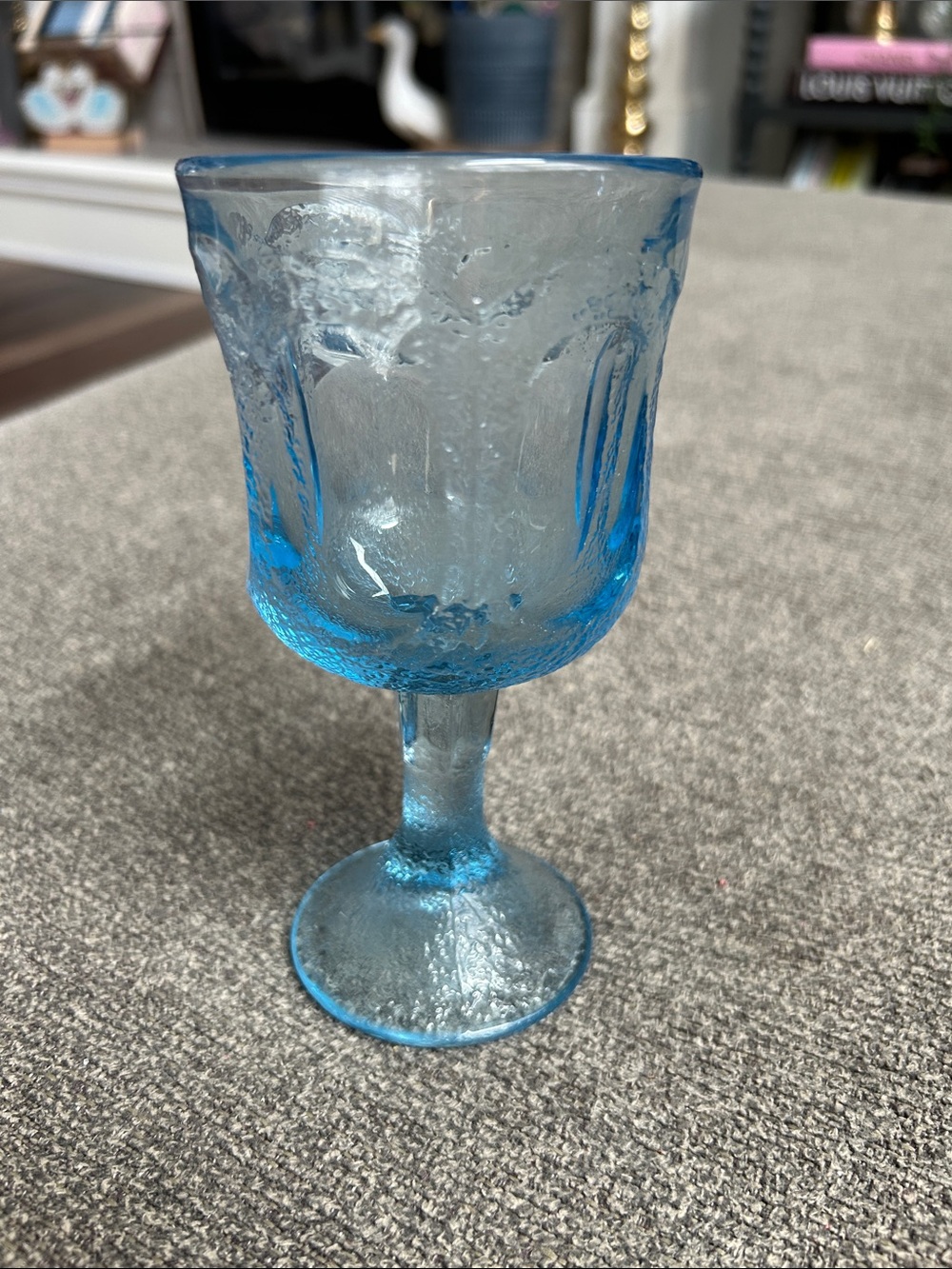 Blue Vintage Textured Glass Goblet - Elegant Home Dining Stemware